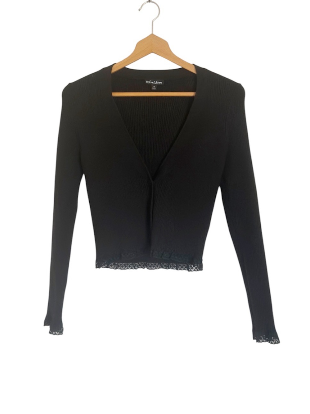 For Love & Lemons Nina Black Lace Trim Slim Fit Crop Cardigan Sweater size M